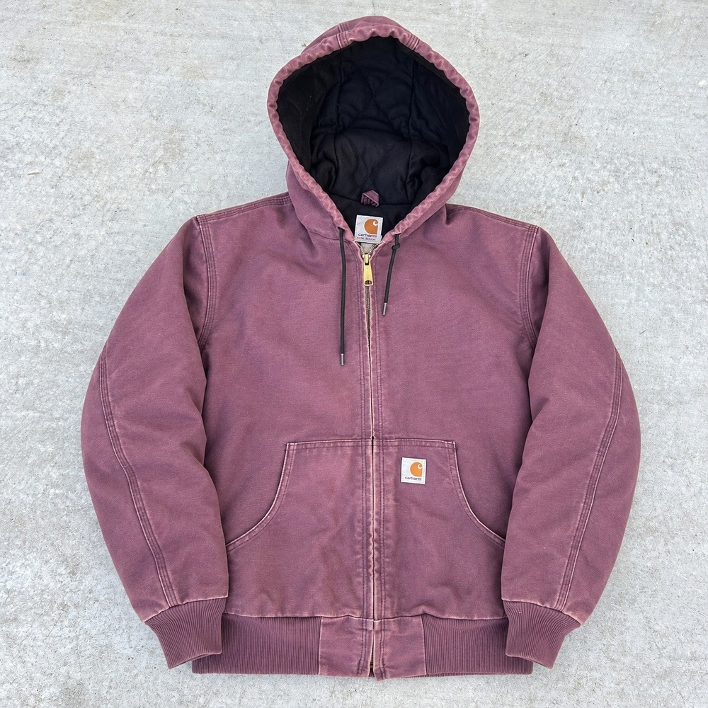 Carhartt WJ130 DPM Active Jacket Small Plum Purple Faded Canvas Hooded Workwear